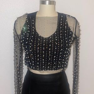 ENDLESS BLU pearl embellished top